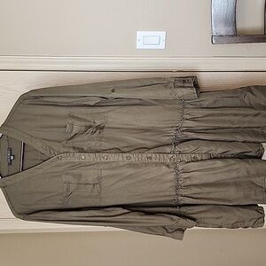 Laurel Grey Olive Green Button Down Ruffle Tunic Dress Size Large